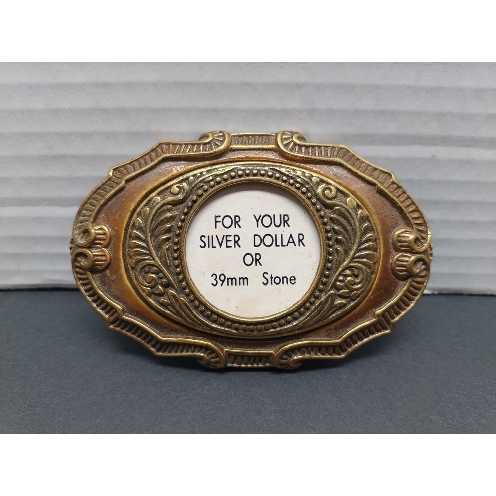 Vintage Heritage Buckles Solid Brass Silver Dollar Holder Or 39mm Stone Cowboy